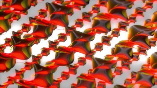 Abstract 3D render of shiny, red, gold, and black geometric shapes