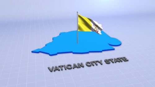 3D Vatican City State Map with Waving Flag and Title Reveal