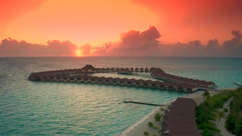 Ilha das Maldivas Sunset Water Bungalows Resort em Islands Beach Oceano Índico Maldives Beautiful