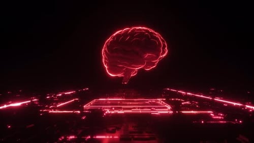 Rotationg Of Hud Neon Glowing Brain Digital Background