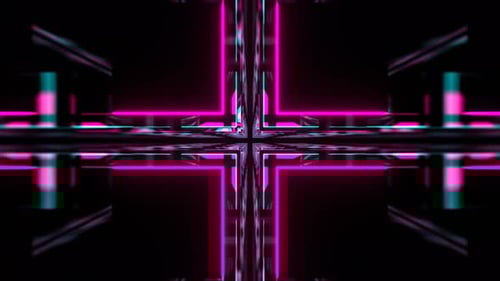 Cyan And Pink Abstract Square Neon Tunnel Background VJ Loop l 4K