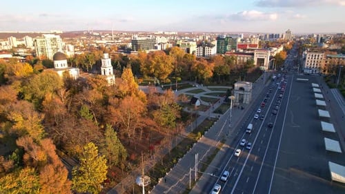 Panoramic aerial drone view of Triumphal Arch,Great National Assembly Square Government Building