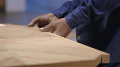 Closeup Shot Of Cabinet Maker Building A Wood Table, Furniture Making Industry