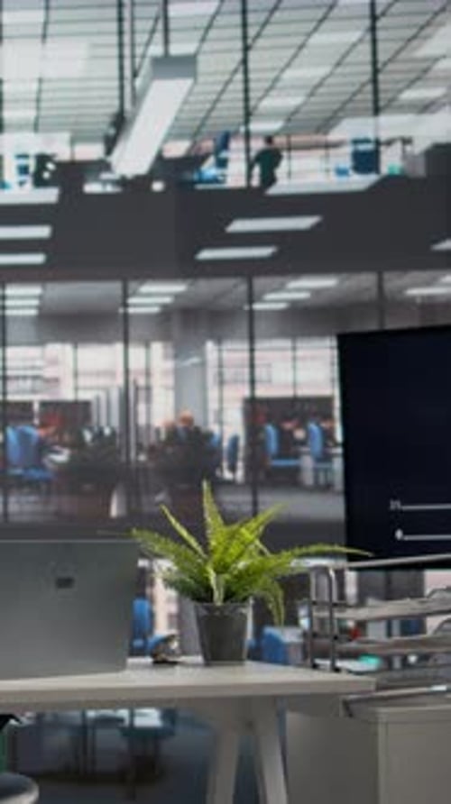 Vertical Video Empty Business Interior Executive Office with Stationery Modern Desk Setup