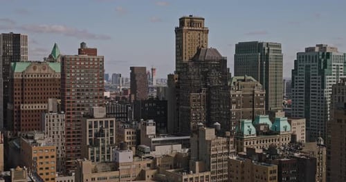 NYC New York Aerial v215 low drone flyover and around Brooklyn Downtown capturing urban cityscape wi