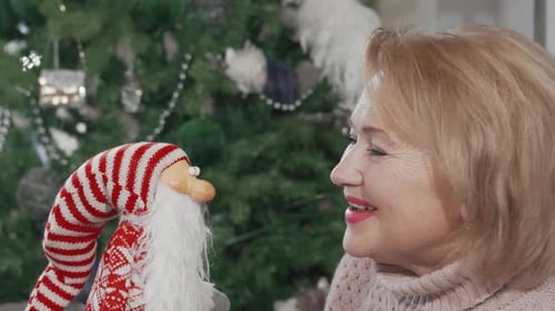 Senior Woman with Christmas Decoration Smiling