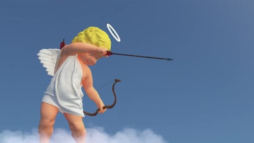Animated 3D Cupid Shoots Love Arrow at Heart Balloon