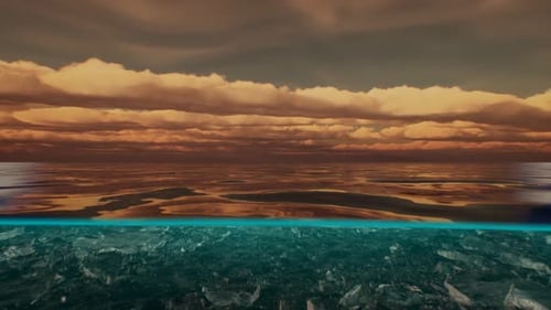Split View Over and Under Water in the Caribbean Sea with Clouds