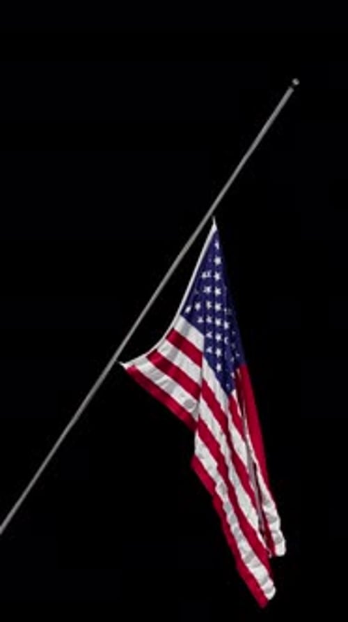 American Flag Waving at Half Mast on Transparent Background