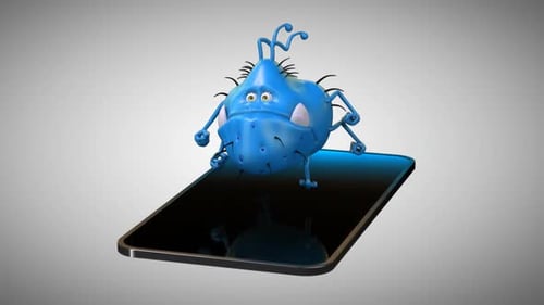 3D Animated Cartoon Virus Character on Smartphone