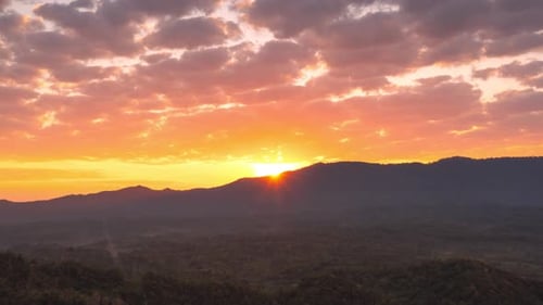 Aerial view Beautiful of morning scenery Golden light sunrise