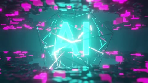 Futuristic AI Text Reveal in Neon Data Space