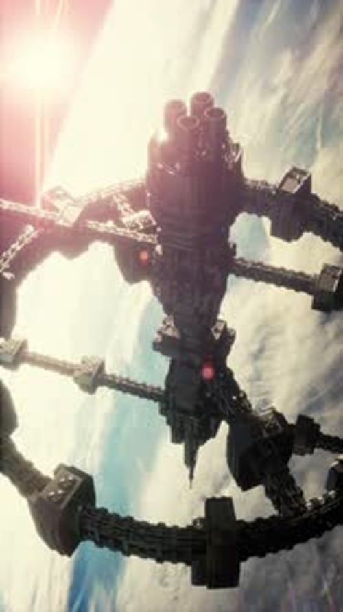 Highly Detailed Huge Spaceship Approaching to the Earth Vertical