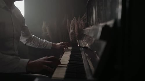 Composer man play on the old piano