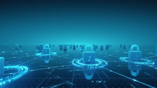 Digital Security Network with Glowing Padlocks Background