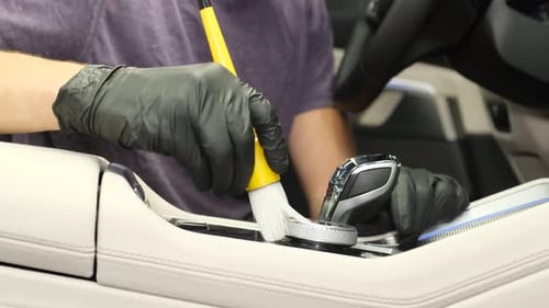 Hand Details Car Interior Console with Brush