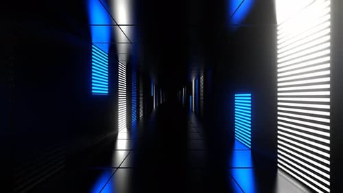 Blue And White Neon Light Futuristic Dark Tunnel Background Vj Loop In 4K