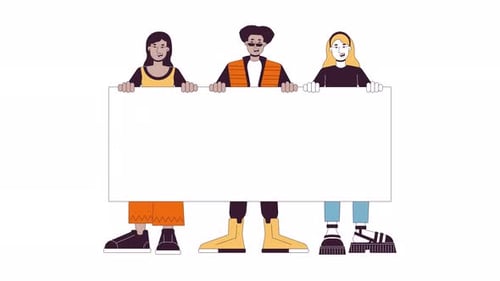 Animated Diverse Group Holding Blank Sign for Reveal