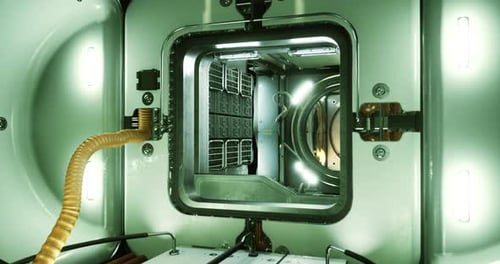 Exploration de la chambre intérieure d'un vaisseau spatial futuriste dans l'immensité de l'espace