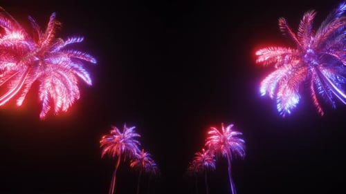 Neon Glowing Palm Trees Synthwave Background Loop