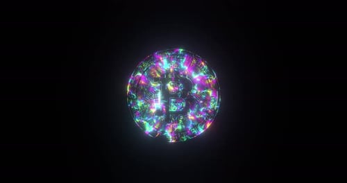 Front View Bitcoin With Colorful Energy Flow