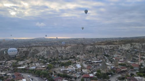 Cappadocia Town Aerial with Hot Air Balloons