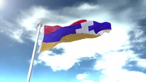 Waving Artsakh Flag with Blue Sky Background