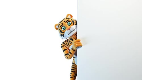 Tiger bewirbt Ihr Logo und Ihren Gruß auf weißem Hintergrund