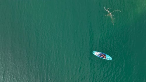 Aerial View Paddleboarding Through the Green Canyon People Swimming and Enjoying the Sun