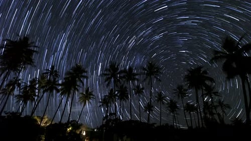 Comet star trails on Isle of Pines, Southern hemisphere, southern celestial pole.