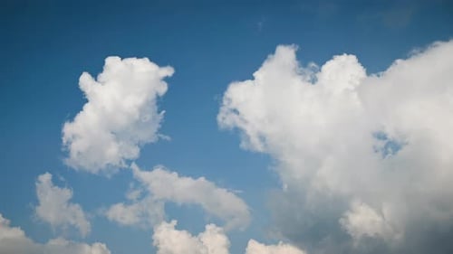 Fluffy White Clouds Float in Clear Blue Sky