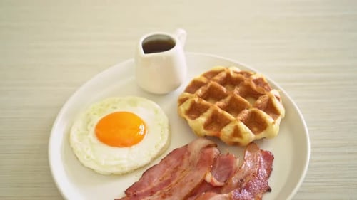 Breakfast Plate with Waffle, Egg and Bacon