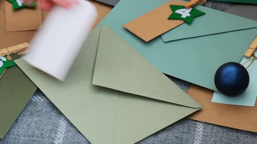 Number on Craft Envelopes Notes with Tasks Before Christmas Holidays Female Making Kraft Paper for