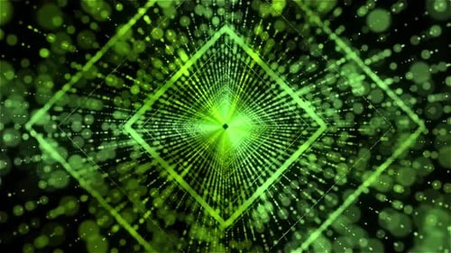 Futuristic Green Geometric Particle Tunnel Loop Background