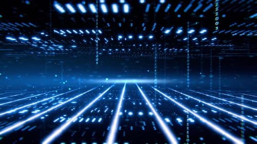 Futuristic Digital Grid with Streaming Binary Code