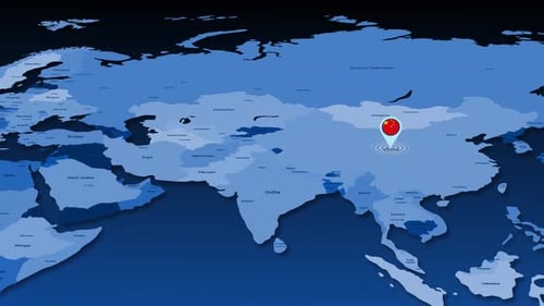 Animated World Map Pinpointing China with Flag