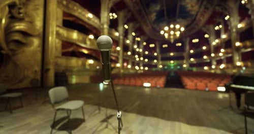 Empty Theater Stage Prepares for a Captivating Performance with Microphone