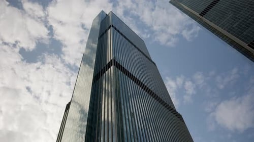 One Nice Skyscraper From Bottom to Top Downtown Business Center on Sunny Cloudy Day Tall Glass