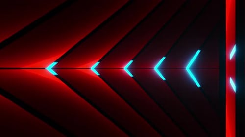 Flèche bleue pointant sur fond rouge. Animation en boucle