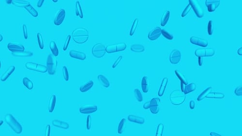 3D Blue Pills and Capsules Falling Loop Animation