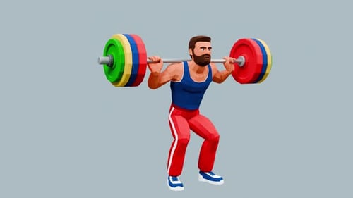 Animated 3D Geometric Man Doing Barbell Squats