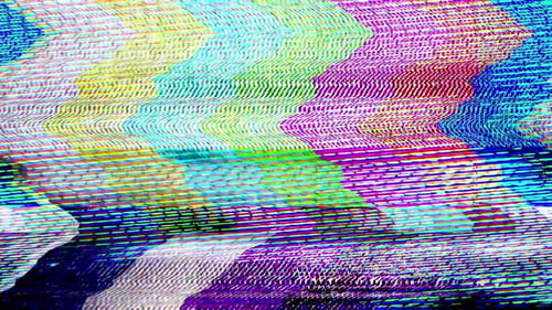 Digital Glitch Static TV Noise and Color Bars Background