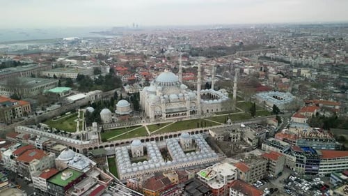 Suleymaniye Mosque and the European side of Istanbul circle shot