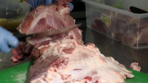 24x. Cutting meat into smaller pieces, cooking meat. The work of a cook.