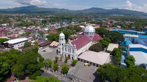 A Basilica Church proud standing in the valley of Batangas, Philippines, in the A drone view.