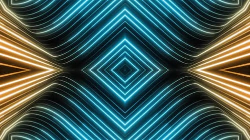 Dynamischer blau-goldener Neonlichttunnel sorgt für faszinierende Tiefe