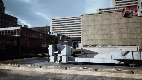 Un edificio muy grande con algunos edificios muy altos en el fondo