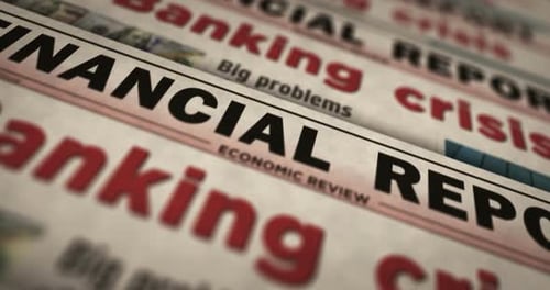Banking crisis finance and economy newspaper printing press