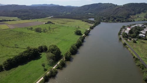 Aerial View Of Tweed River And Mountains In New South Wales, Australia - Drone Shot