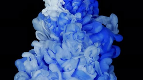 Ink Liquid Underwater on Black Background White Blue Abstraction